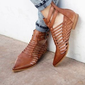 F21 Leather Woven Cutout Booties